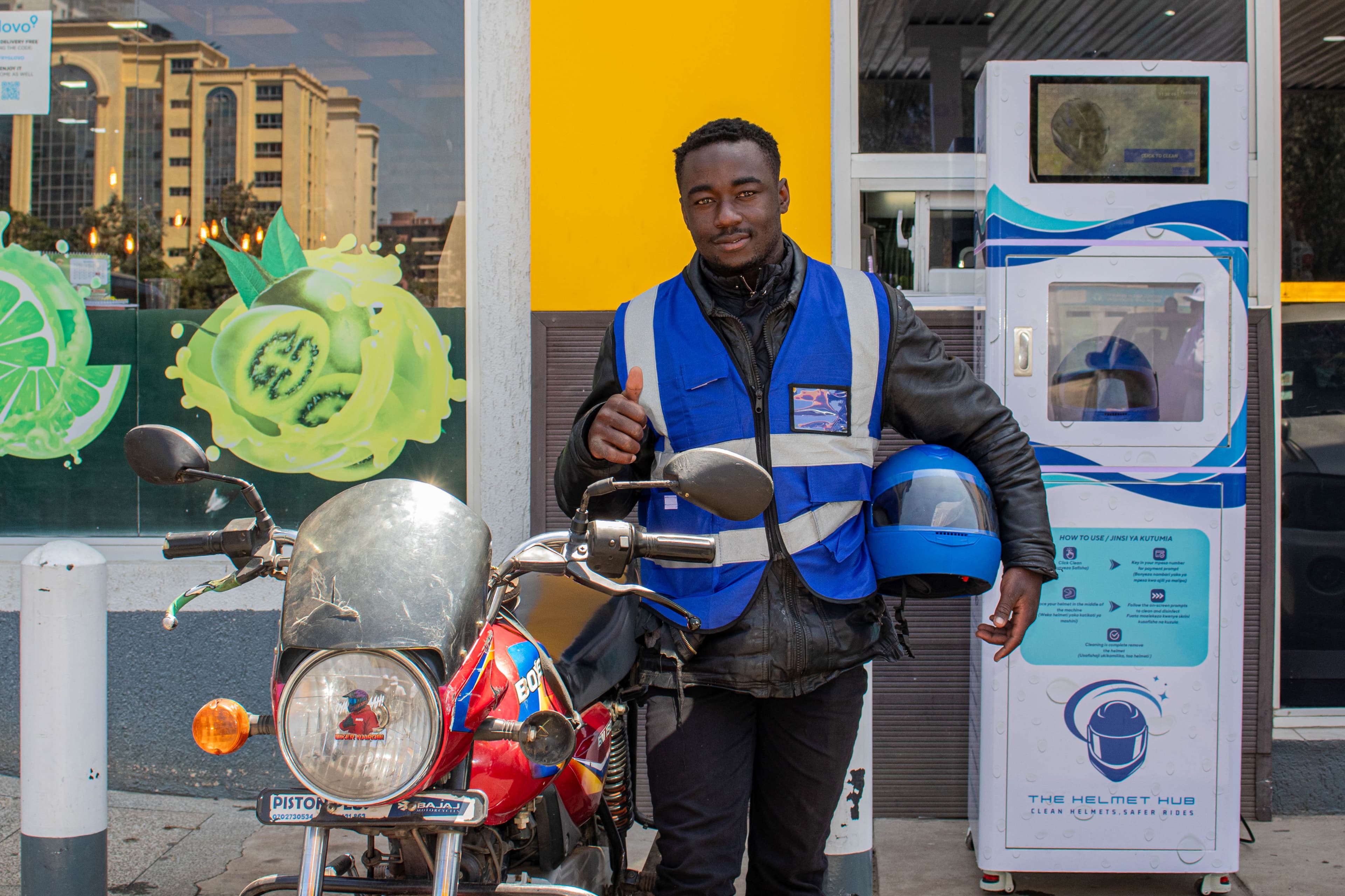 Helmet Hub machines at a petrol station
